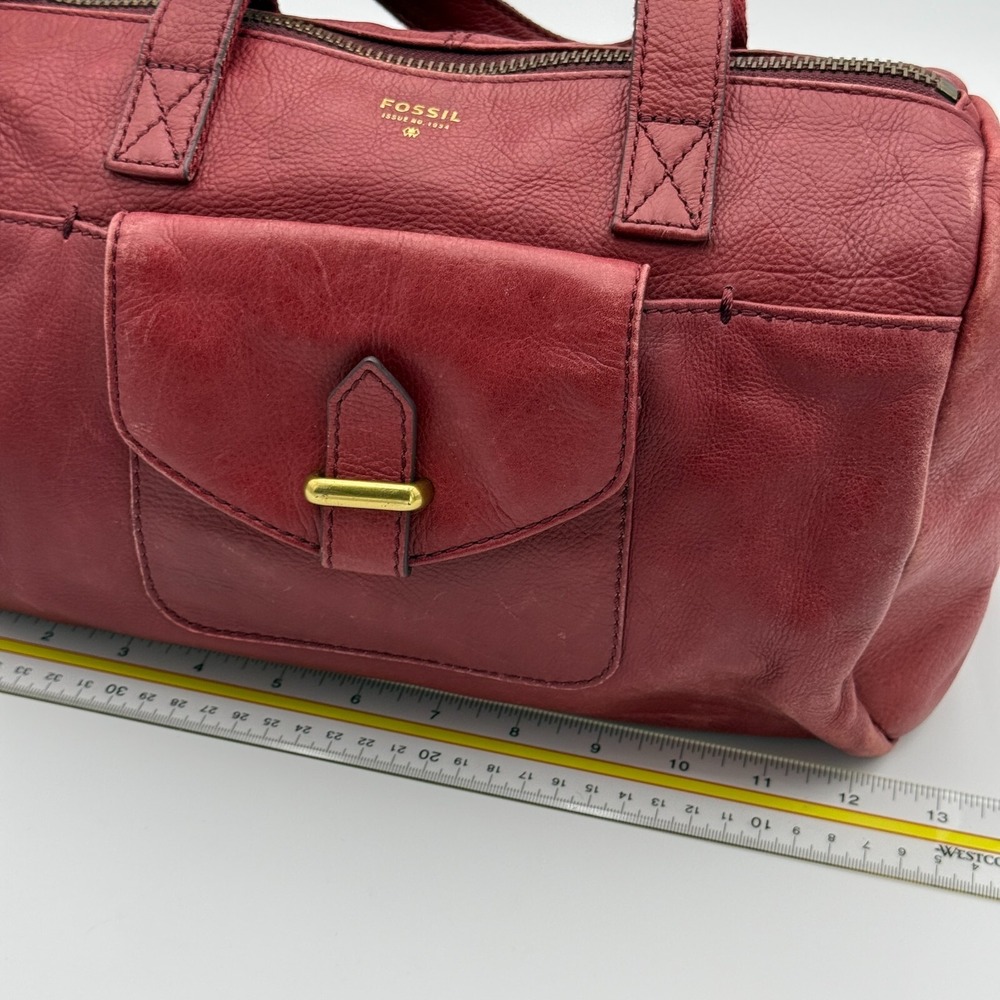 Fossil Crossbody Bag Red Leather Boho Classic‎ Small Duffle Satchel Adjustable - Picture 14 of 16